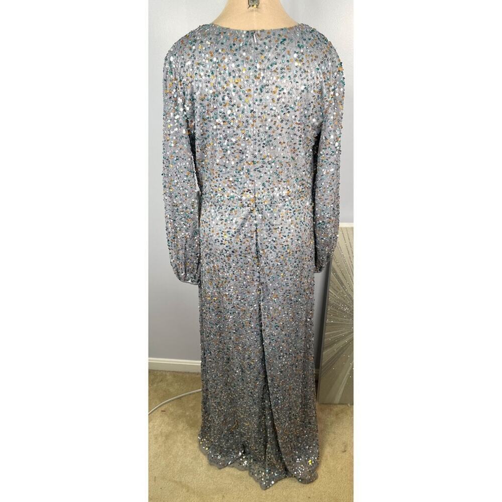 MAC DUGGAL Multi Colored Sequin Silver Long Sleeve Maxi Gown Size 16 - Picture 8 of 9